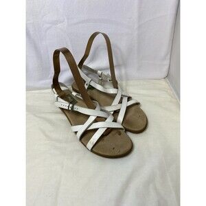 BASS Sunjuns Margie White Leather Strappy Sandals Ankle Buckle Sz 9.5 M